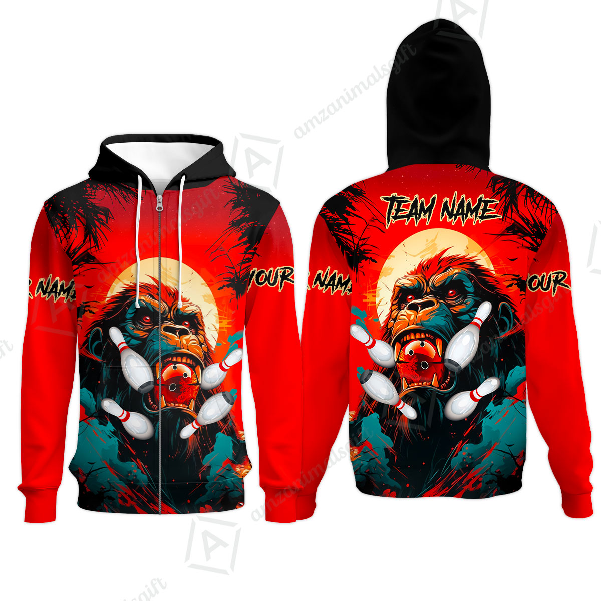 Custom Bowling Team Jerseys Polo Shirts, Bowling uniforms Godzilla KingKong Pattern Personalized Name And Team Name