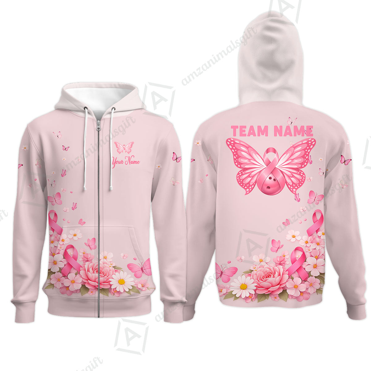 Custom Bowling Jersey Polo Shirt, Pink Butterfly Bowling, Custom Bowling Jersey Team Shirt For Players With Name & Team Name