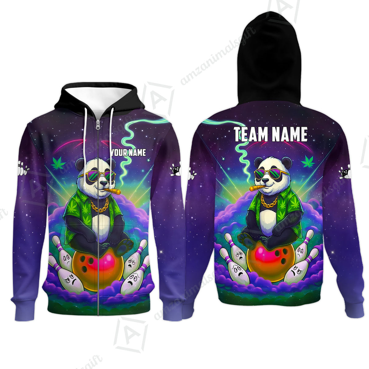 Custom Bowling Jersey Polo Shirt, Chill Panda & Cosmic Vibe, Custom Bowling Jersey Team Shirt For Players With Name & Team Name