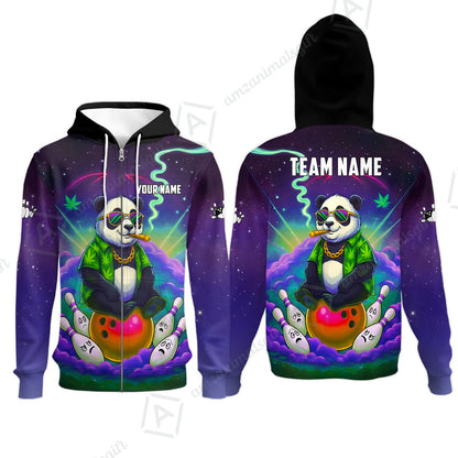 Custom Bowling Jersey Polo Shirt, Chill Panda & Cosmic Vibe, Custom Bowling Jersey Team Shirt For Players With Name & Team Name