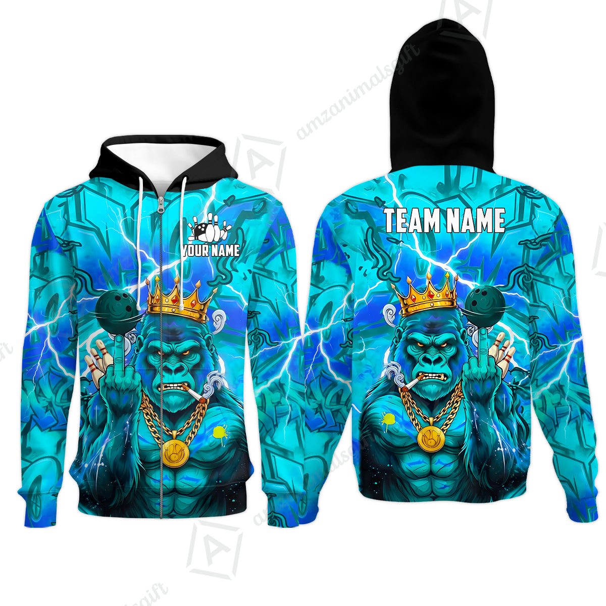 Custom Bowling Jersey Polo Shirt, Rebellious Gorilla King & Street Graffiti, Custom Bowling Jersey Team Shirt For Players With Name & Team Name