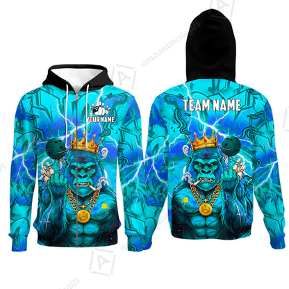 Custom Bowling Jersey Polo Shirt, Rebellious Gorilla King & Street Graffiti, Custom Bowling Jersey Team Shirt For Players With Name & Team Name