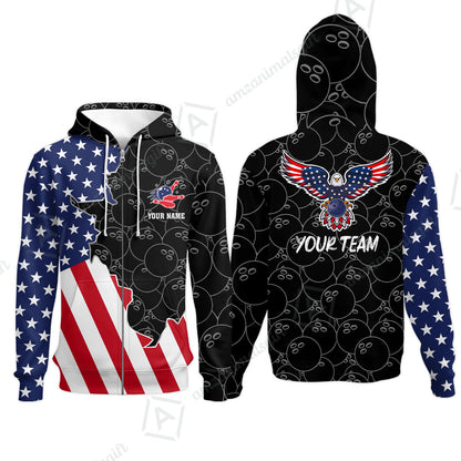 Custom Bowling Team Uniform American Flag with Eagle Symbol, Personalized Name And Team Name