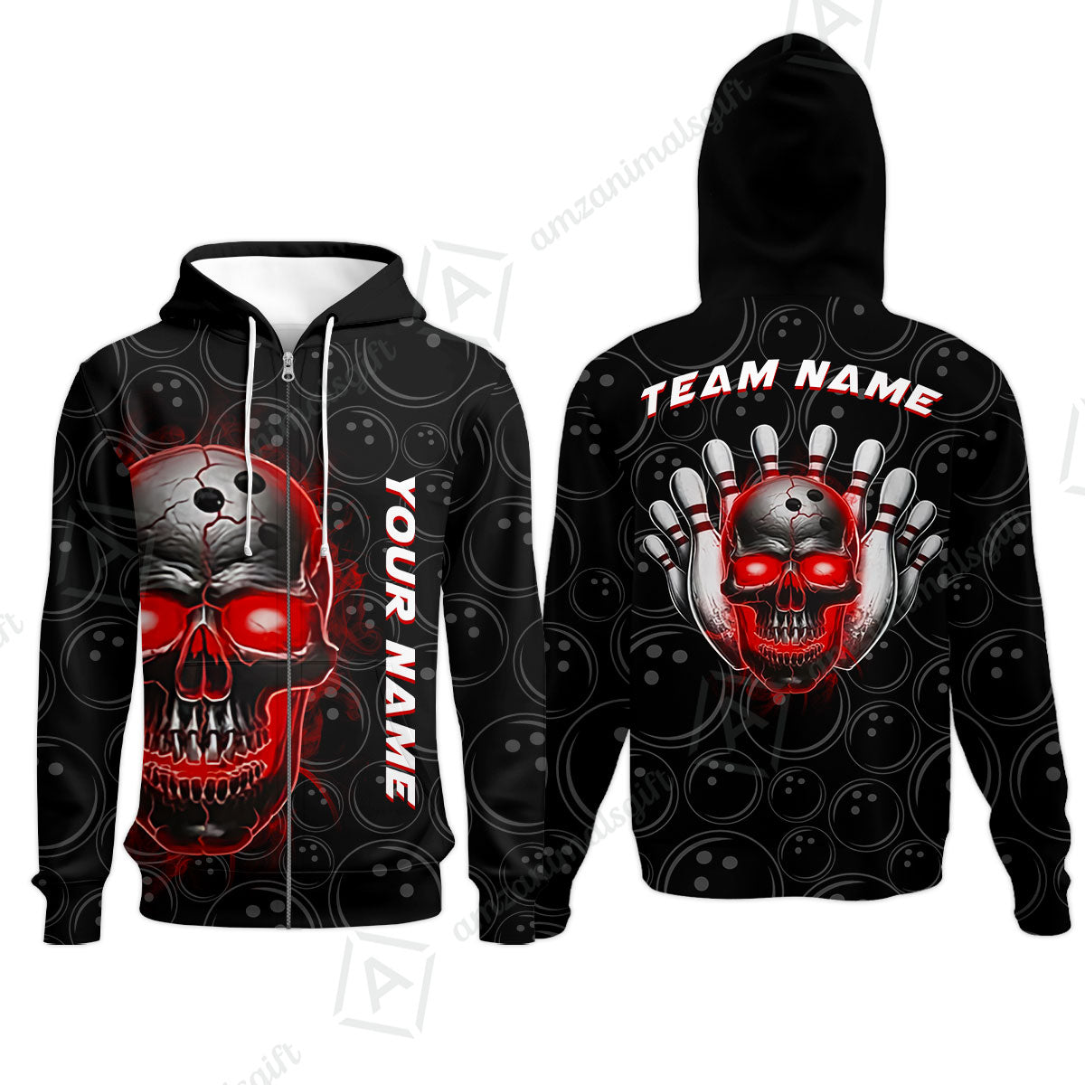 Customized Bowling Team Jersey Skull Flaming In Bowling Pattern Personalized Name Team Name Quarter-Zip Jerseys For Bowlers