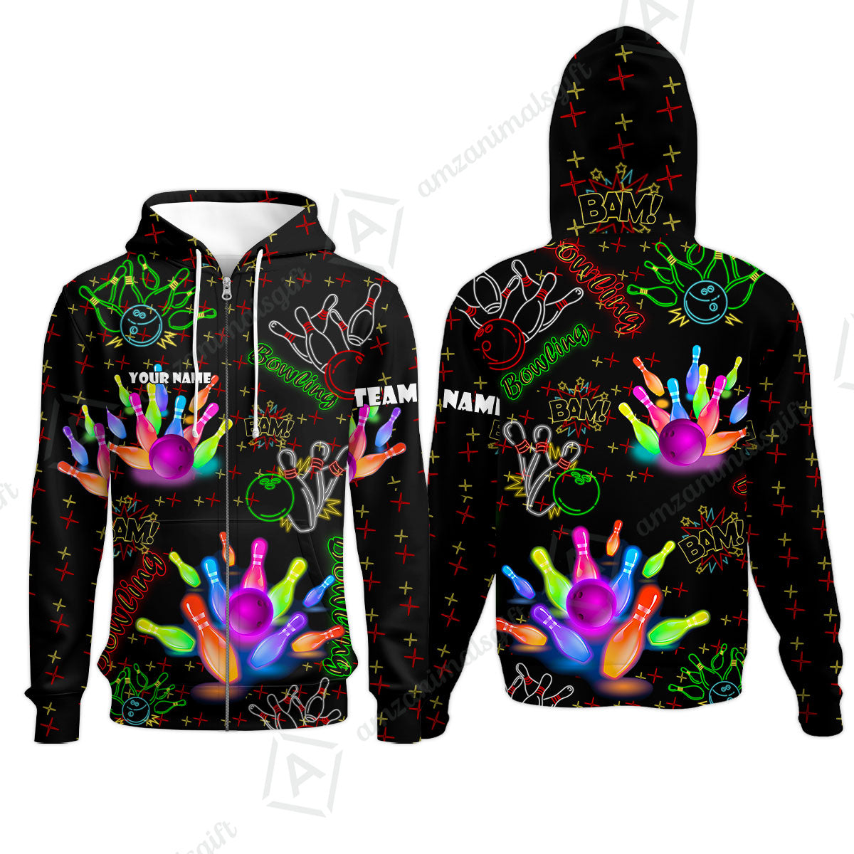 Custom Colorful Neon Bowling Team Jerseys Polo Shirts, Bowling uniforms, Funny Bowling Ball Colorful Neon Bowling Personalized Name And Team Name