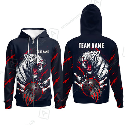 Custom Bowling Jersey Polo Shirt, White Tiger Mascot Bowling, Custom Bowling Jersey Team Shirt For Players With Name & Team Name