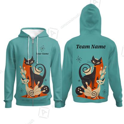 Custom Bowling Jersey Polo Shirt, Retro Cats, Custom Bowling Jersey Team Shirt For Players With Name & Team Name