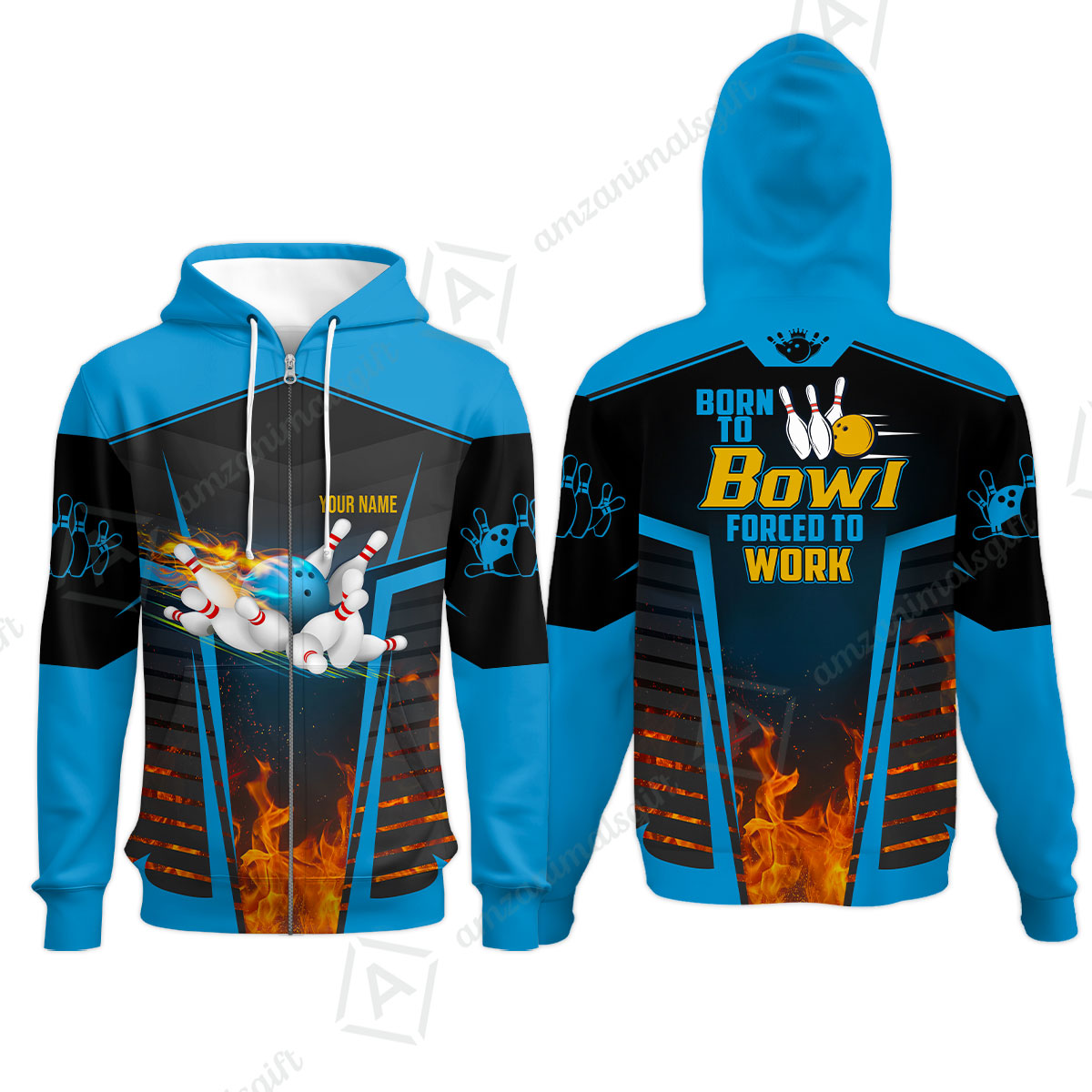 Customized Bowling Jersey, The Blue Bowling Ball Born To Bowl Forced To Work Personalized Name Custom Team Name Logo For Bowling Team