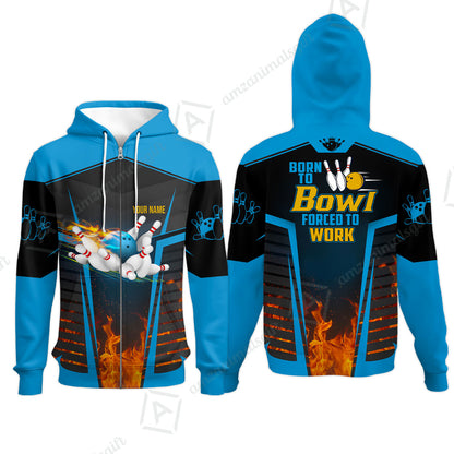 Customized Bowling Jersey, The Blue Bowling Ball Born To Bowl Forced To Work Personalized Name Custom Team Name Logo For Bowling Team