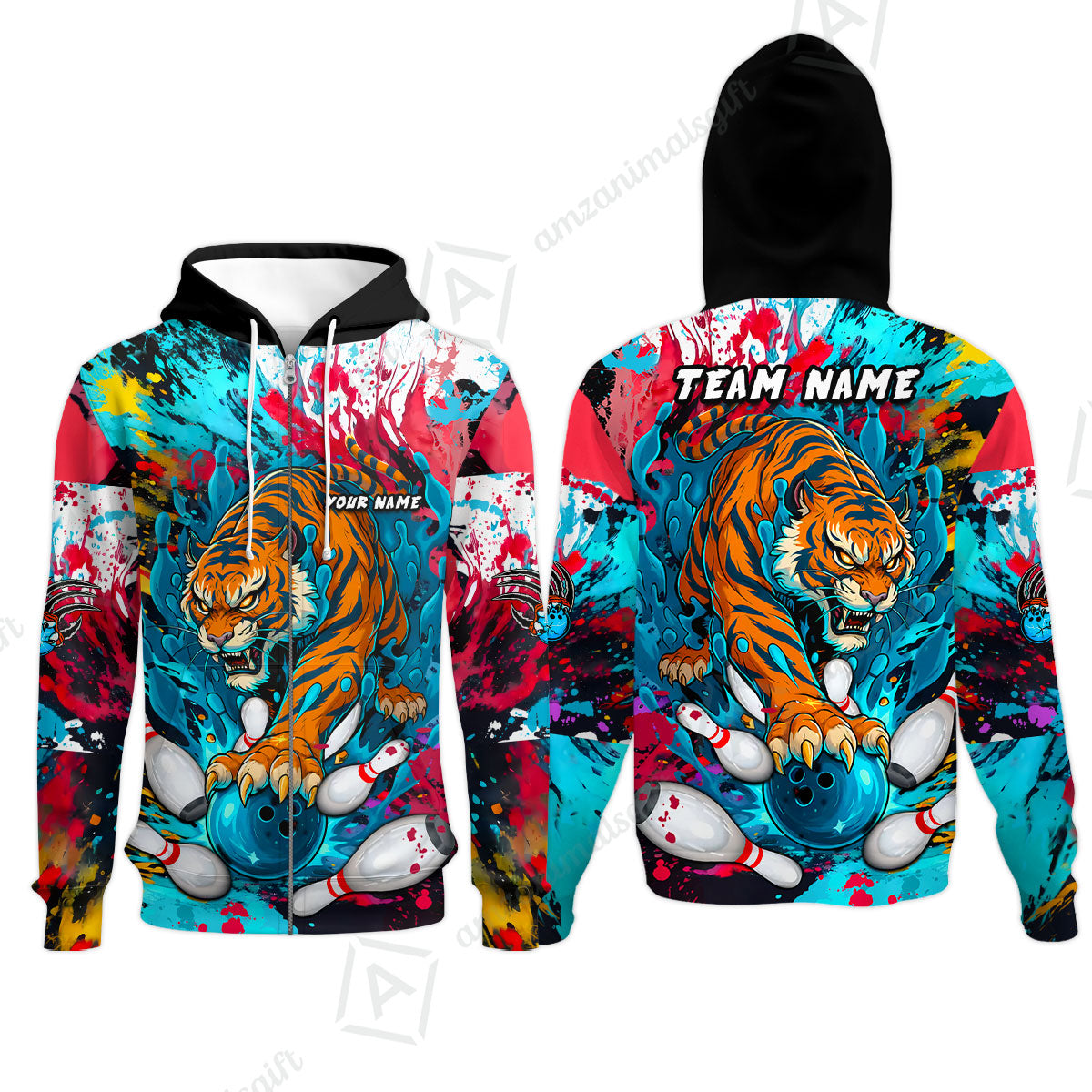 Custom Bowling Team Shirt Roaring Tiger Colorful,  Bowling uniforms, Bowling Shirt Personalized Name And Team Name