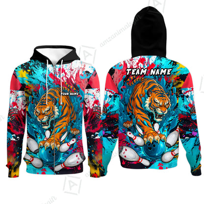 Custom Bowling Team Shirt Roaring Tiger Colorful,  Bowling uniforms, Bowling Shirt Personalized Name And Team Name