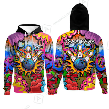 Custom Street Graffiti Bowling Team Jerseys Polo Shirts, Bowling uniforms, Street Graffiti Colorful Bowling Personalized Name And Team Name