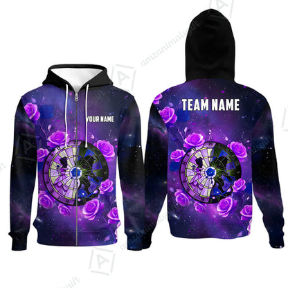 Custom Darts Team Jersey, Personalized Galaxy Flowers Darts Polo Shirt For Players With Name & Team Name