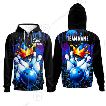 Custom Bowling Jersey Polo Shirt, Neon King Crown, Custom Bowling Jersey Team Shirt For Players With Name and Team Name