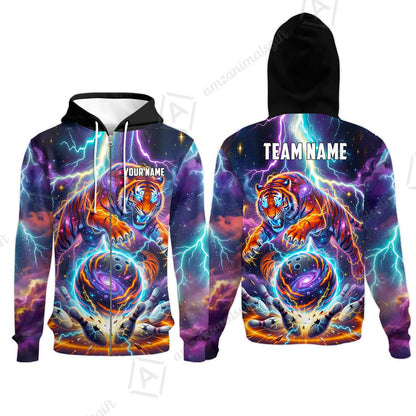 Custom Bowling Jersey Polo Shirt, Galactic Tiger Electric Strike, Custom Bowling Jersey Team Shirt For Players With Name and Team Name
