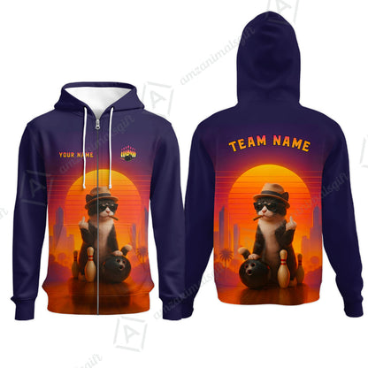 Custom Gangster Cat Bowling Jersey Polo Shirt, Custom Gangster Cat Bowling Jersey Team Shirt For Players With Name & Team Name