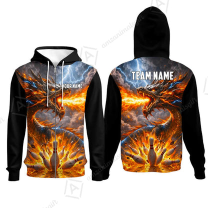 Customized Blazing Fire Dragon & Thunder Strike Bowling Jersey, Custom Name And Team Name For Bowlers