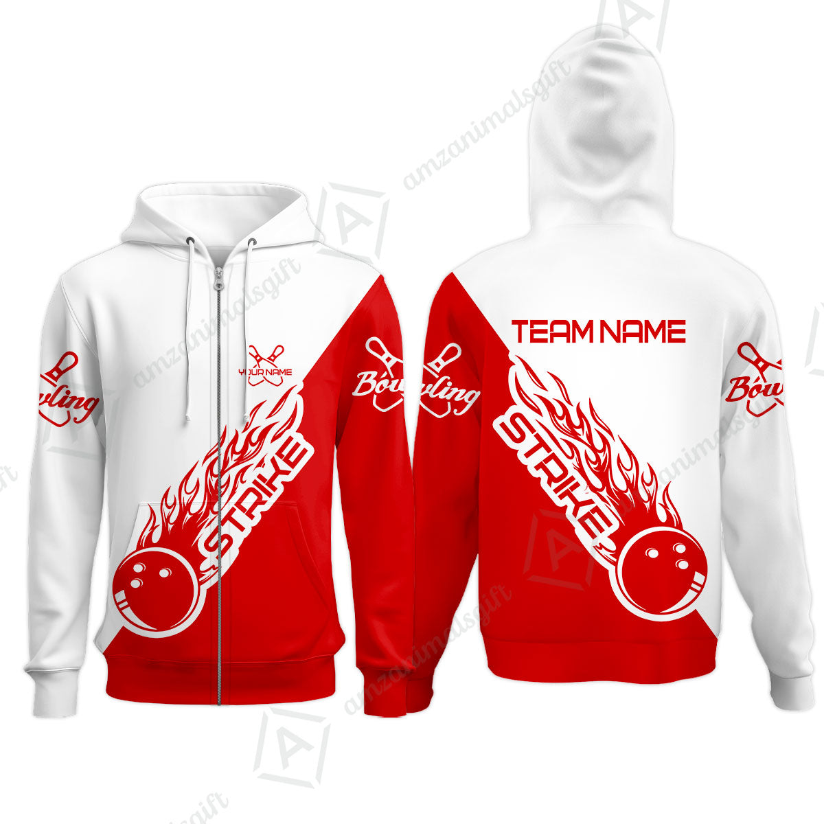 Bowling Customized Jersey Polo White Red Shirt Strike Ball Bowling Tenpin Quarter Zip Shirt For Bowlers, Bowling Team
