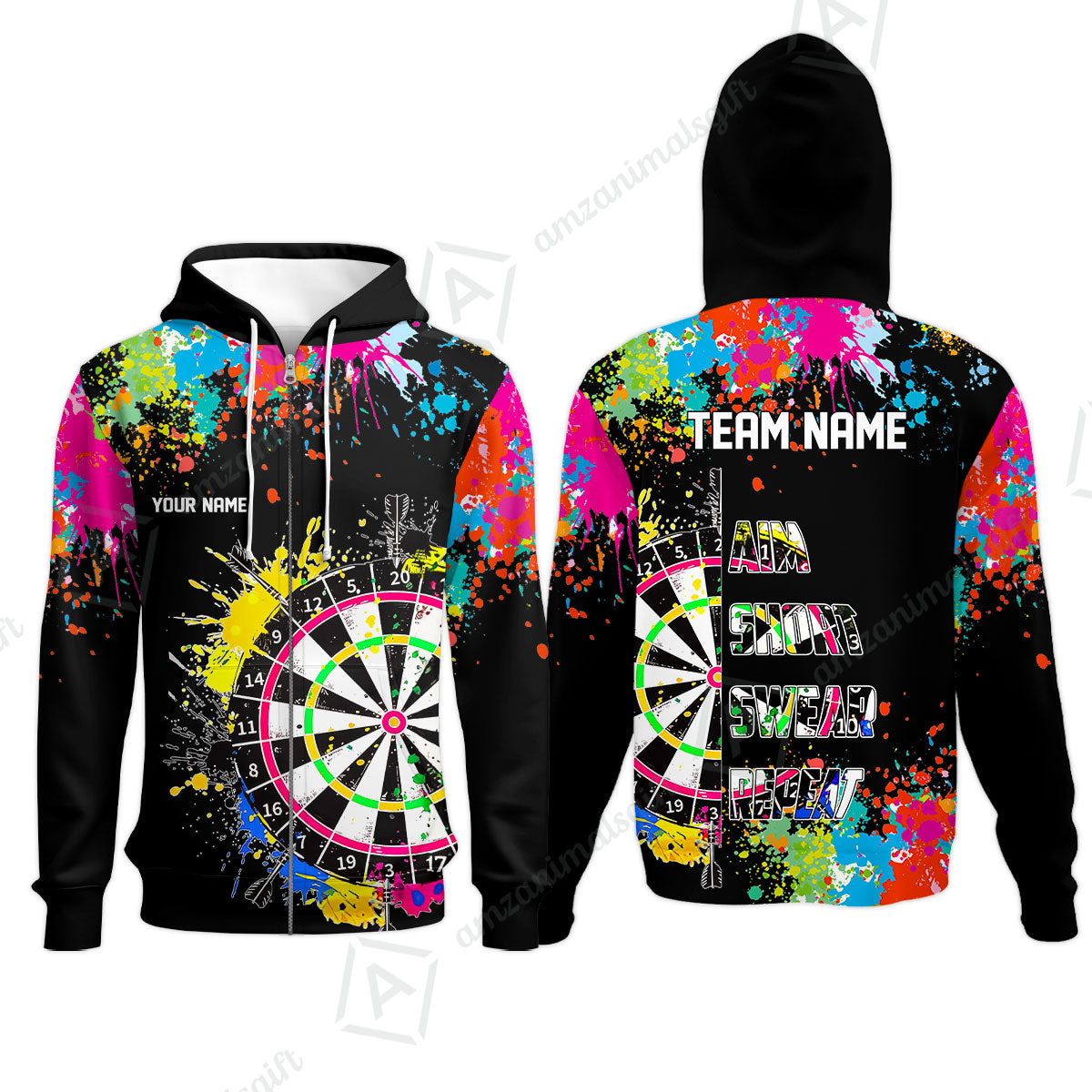 Custom Funny Dartboards Colorful Paint Quarter Zip Polo Team Shirts,  Custom Aim Shoot Swear Repeat Darts Team Jerseys Uniform