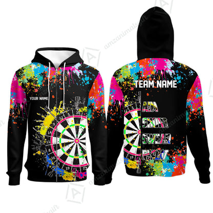 Custom Funny Dartboards Colorful Paint Quarter Zip Polo Team Shirts,  Custom Aim Shoot Swear Repeat Darts Team Jerseys Uniform