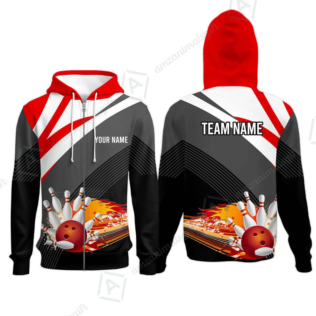 Custom Black and Red Flame Bowling Team Jersey Polo Shirts, Bowling Team Uniforms Jerseys, Personalized Name And Team Name