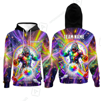 Custom Bowling Jersey Polo Shirt, Rainbow Gemstone Gorilla, Custom Bowling Jersey Team Shirt For Players With Name and Team Name