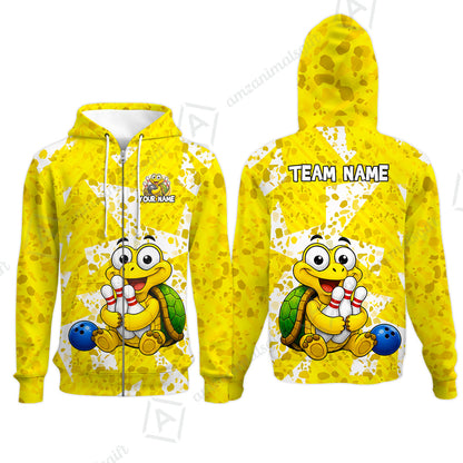 Custom Bowling Jersey Polo Shirt, Cute Turtle Holding Pins, Personalized Name And Team Name
