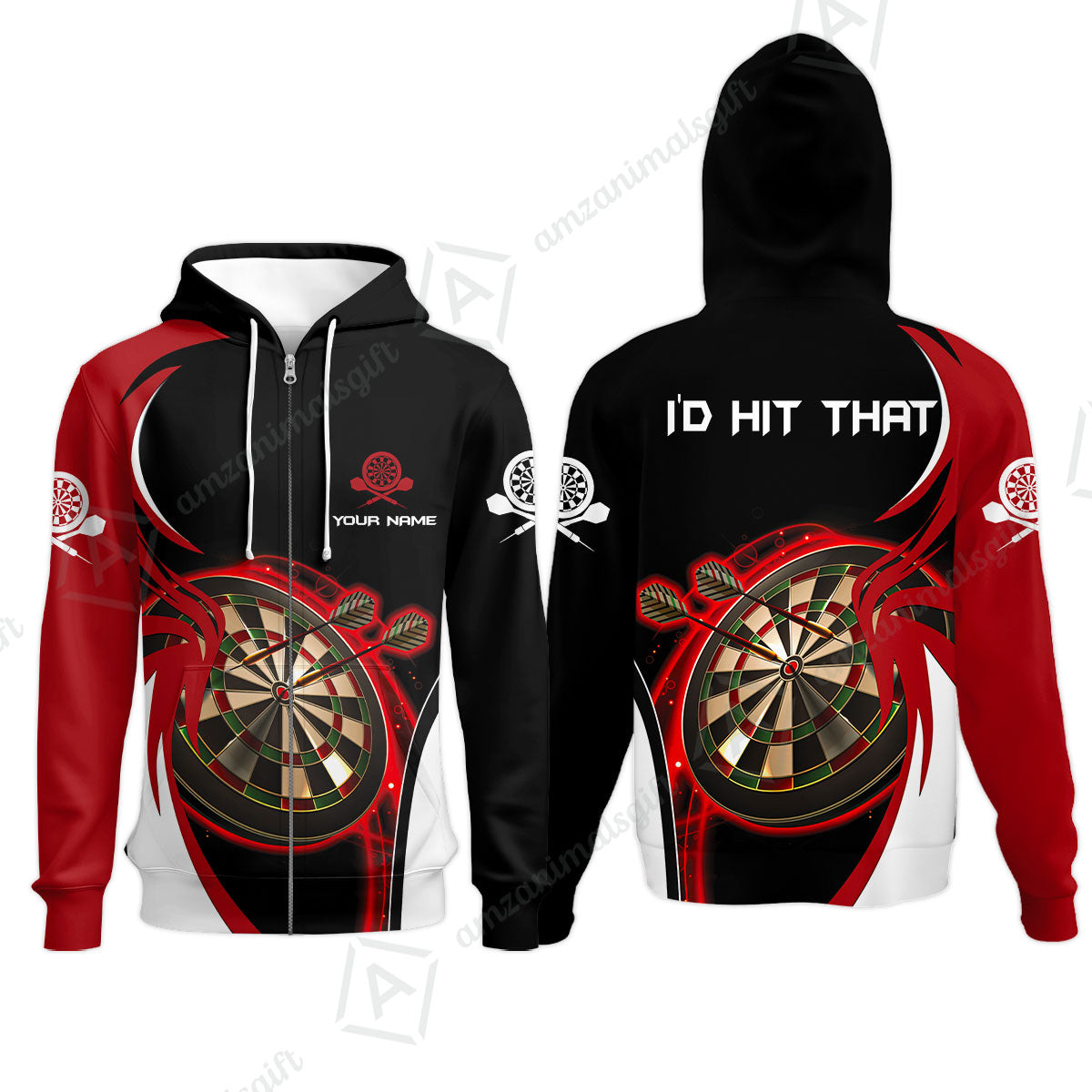 Personalised Darts Men Polo Shirts, I'D Hit That Darts Red Black Background Custom Name  Polo Shirts