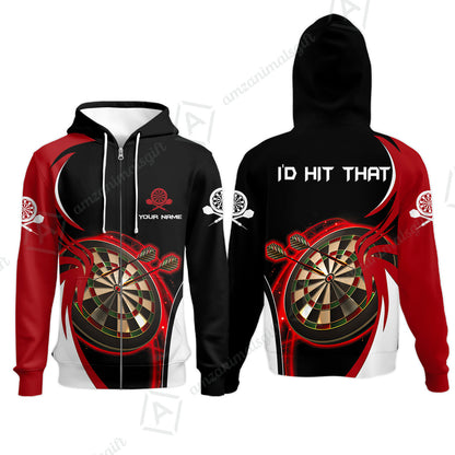 Personalised Darts Men Polo Shirts, I'D Hit That Darts Red Black Background Custom Name  Polo Shirts