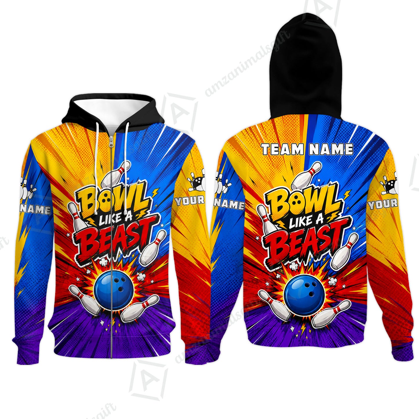 Custom Bowling Jersey Polo Shirt, Comic Pop Art Beast Mode Blast, Custom Bowling Jersey Team Shirt For Players With Name and Team Name