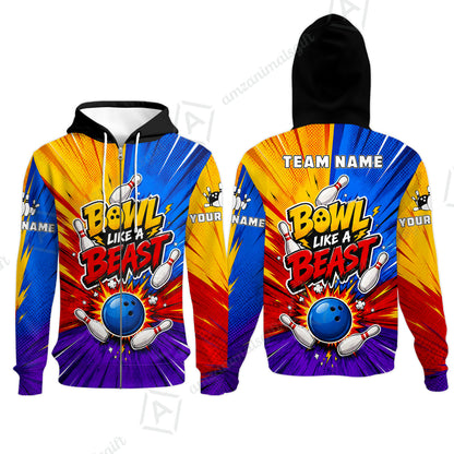 Custom Bowling Jersey Polo Shirt, Comic Pop Art Beast Mode Blast, Custom Bowling Jersey Team Shirt For Players With Name and Team Name