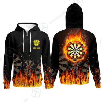 Custom Darts Team Uniform Jersey Darts Fire Unisex Polo Shirts, Darts Player Uniform, Personalized Name And Team Name