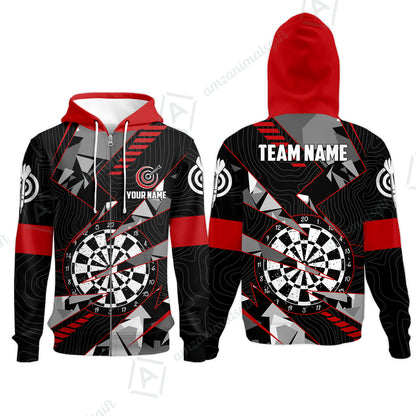 Custom Darts Team Jersey Unisex Polo Shirts, Custom Black Red Grunge Darts Team Jerseys Uniform, Personalized Name And Team Name