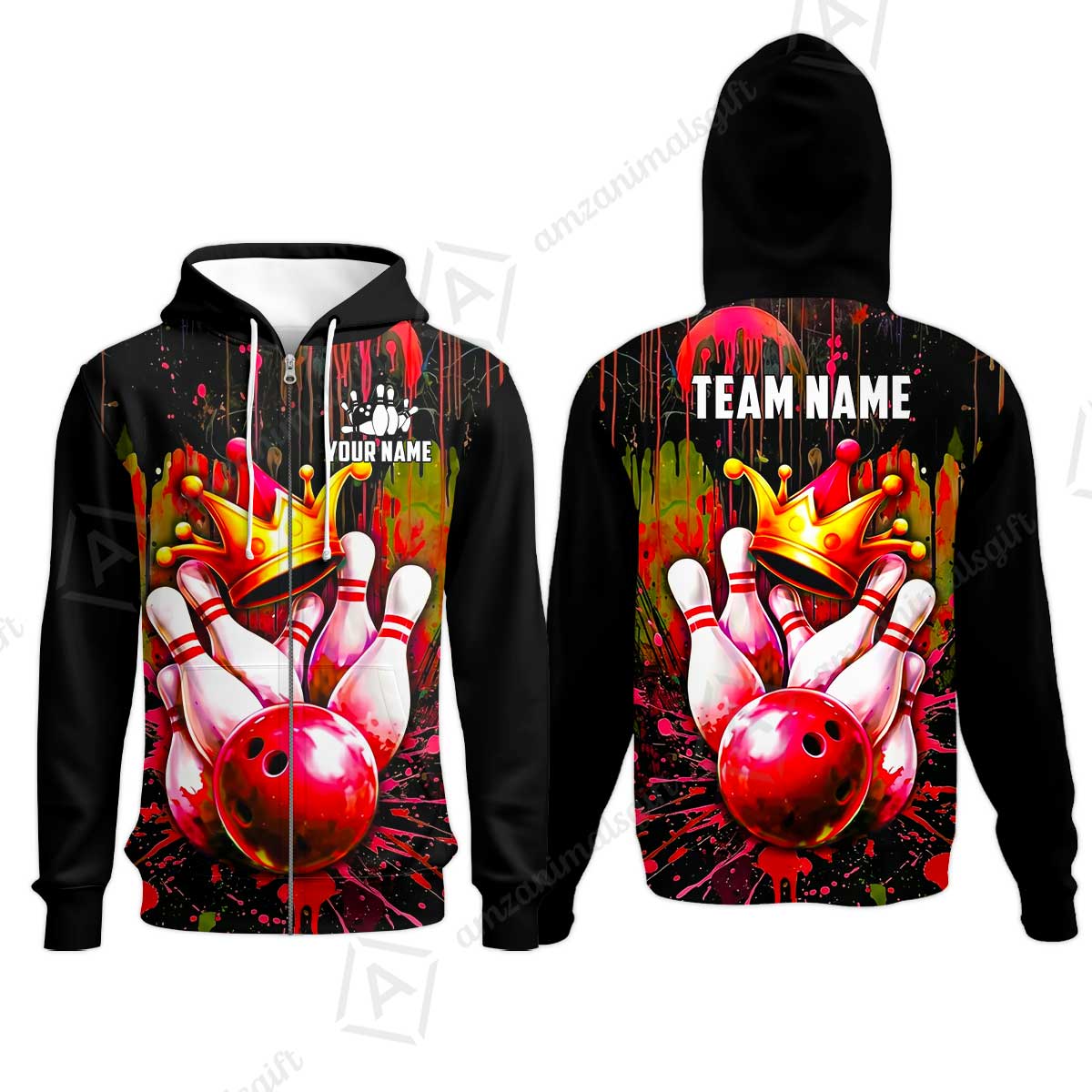 Custom Bowling Jersey Polo Shirt, Neon King Crown, Custom Bowling Jersey Team Shirt For Players With Name and Team Name