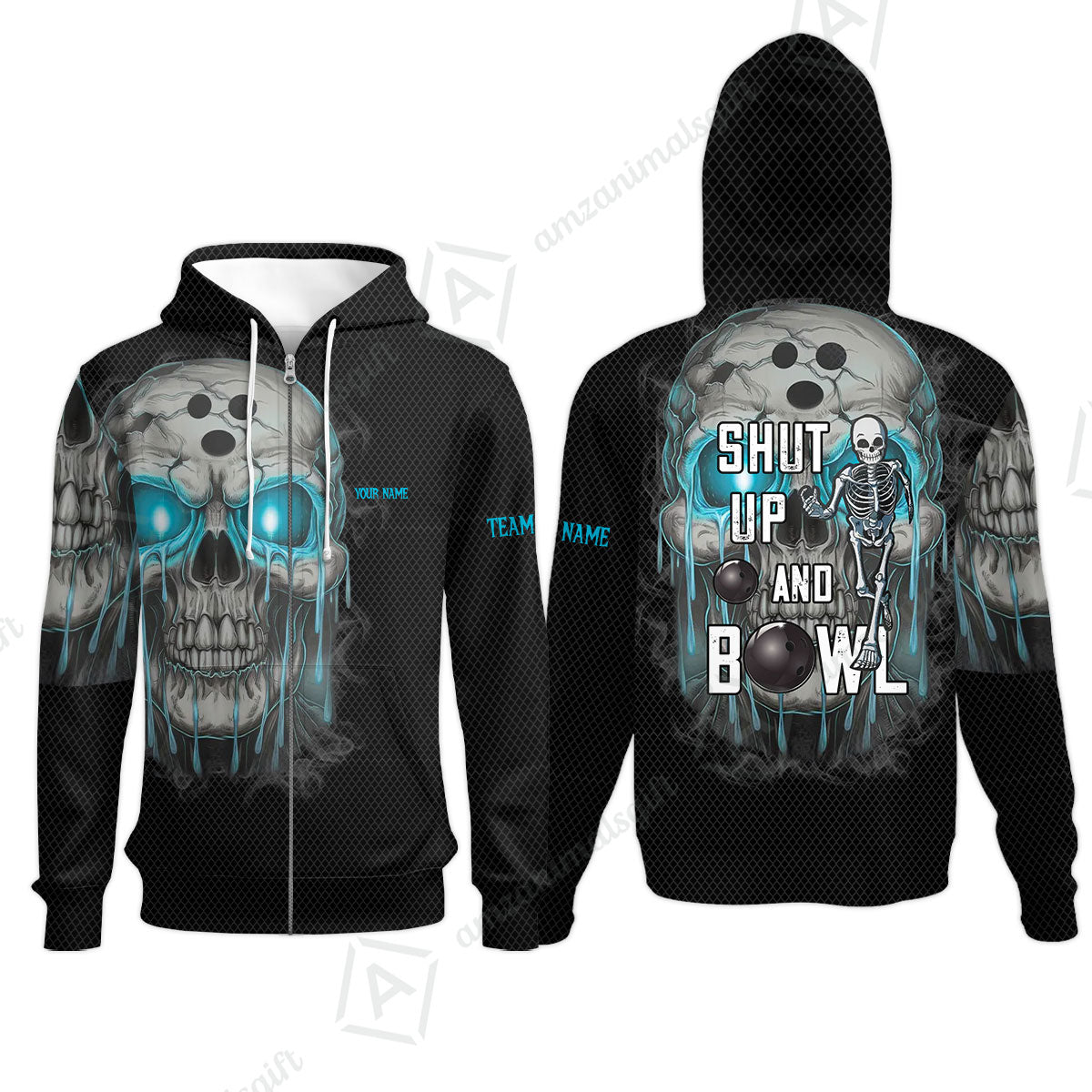 Custom Bowling Team Uniform Skull Flame Bowling Shirt - Shut Up And Bowl, Personalized Name And Team Name