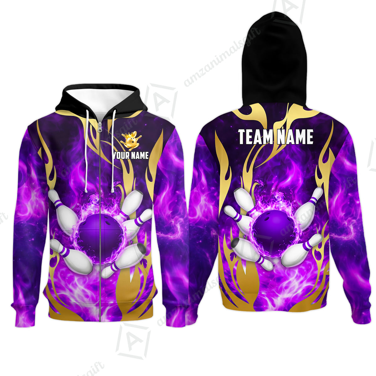 Custom Bowling Jersey Polo Shirt, Abyssal Fire & Golden Flames, Custom Bowling Jersey Team Shirt For Players With Name & Team Name