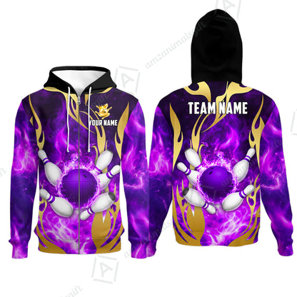 Custom Bowling Jersey Polo Shirt, Abyssal Fire & Golden Flames, Custom Bowling Jersey Team Shirt For Players With Name & Team Name