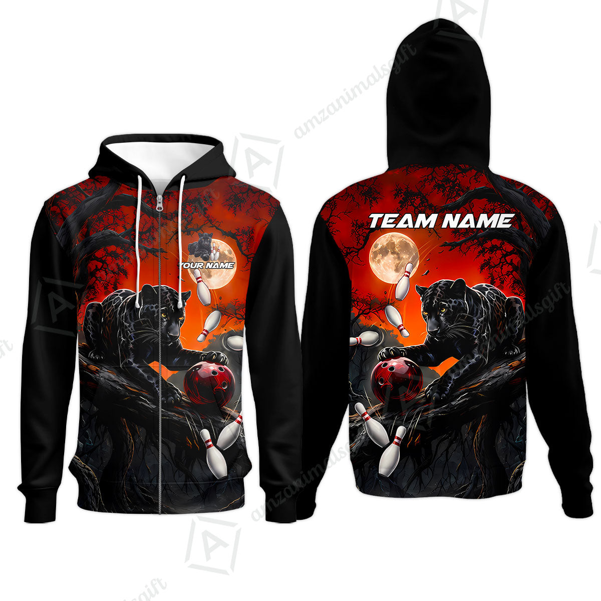 Customized Bowling Shirt, Midnight Panther, Personalized Polo Shirt For Players With Name & Team Name