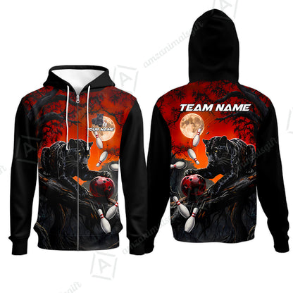 Customized Bowling Shirt, Midnight Panther, Personalized Polo Shirt For Players With Name & Team Name