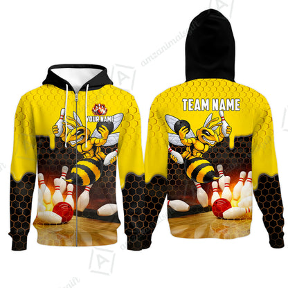 Customized Hornet Strike & Honeycomb Dripping Bowling Jersey, Custom Name And Team Name For Bowlers