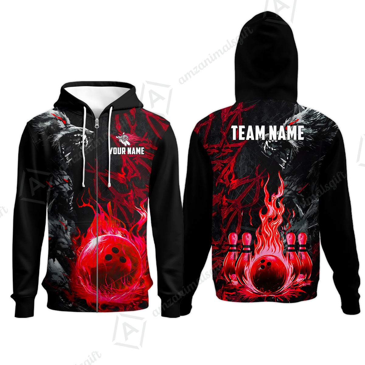 Custom Bowling Jersey Polo Shirt, Hellfire Werewolf & Crimson Strike, Custom Bowling Jersey Team Shirt For Players With Name & Team Name