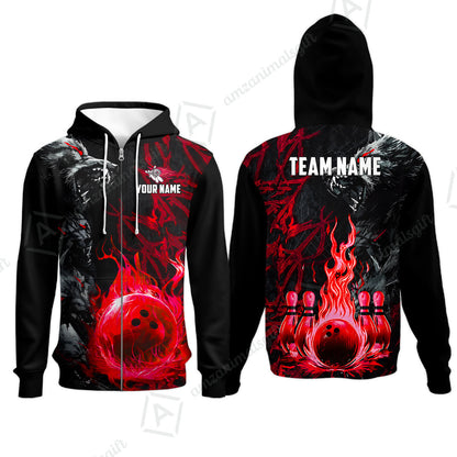 Custom Bowling Jersey Polo Shirt, Hellfire Werewolf & Crimson Strike, Custom Bowling Jersey Team Shirt For Players With Name & Team Name