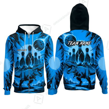 Custom Bowling Team Shirt – Bowling With T-Rex In Lava Volcano  Multicolor Option Personalized Jersey Bowling Uniform