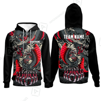 Custom Bowling Jersey Polo Shirt, Oriental Jade Dragon & Classic Clouds, Custom Bowling Jersey Team Shirt For Players With Name & Team Name