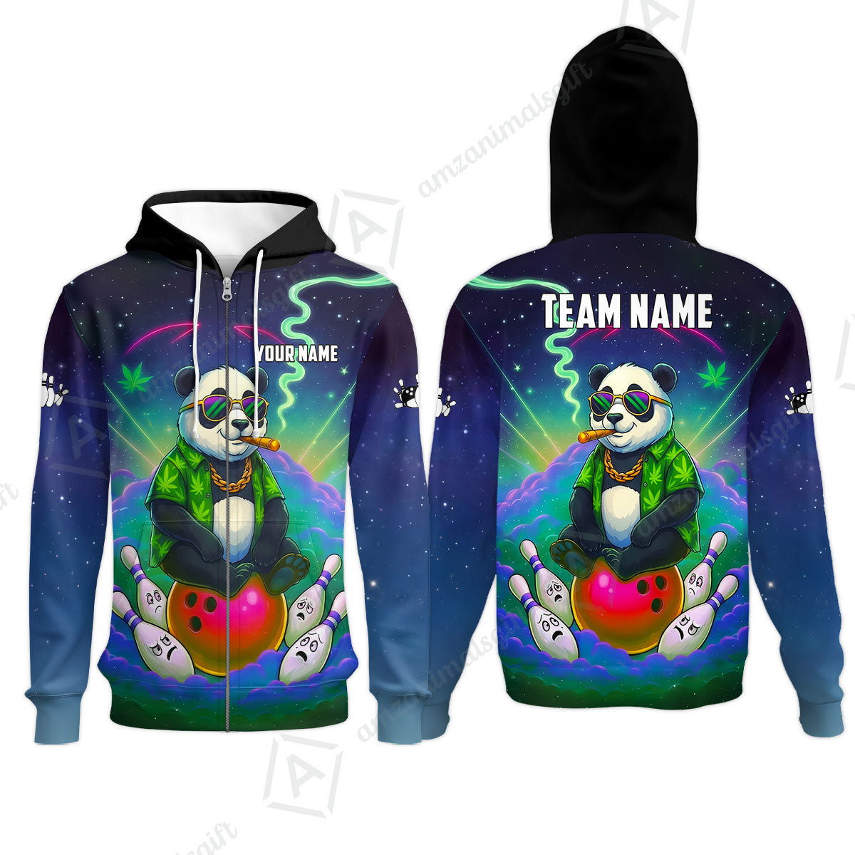 Custom Bowling Jersey Polo Shirt, Chill Panda & Cosmic Vibe, Custom Bowling Jersey Team Shirt For Players With Name & Team Name