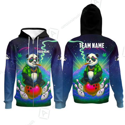 Custom Bowling Jersey Polo Shirt, Chill Panda & Cosmic Vibe, Custom Bowling Jersey Team Shirt For Players With Name & Team Name
