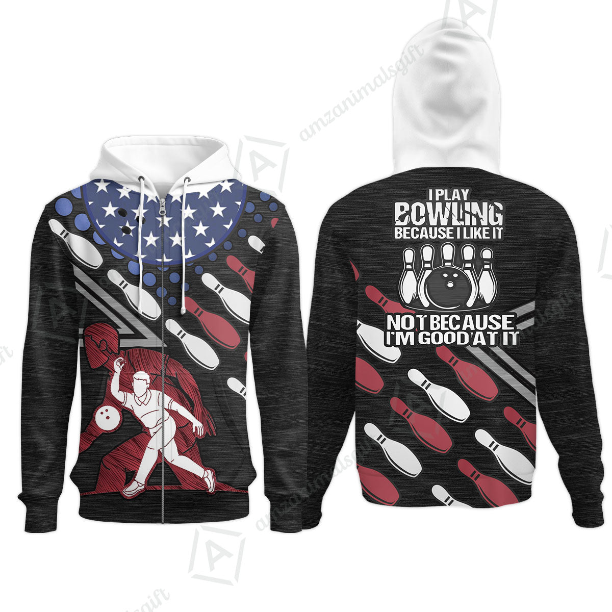 Customized Bowling Polo Shirt - I Play Bowling Because I Like It , American Flag Bowling Team Jersey Polo Shirts - Bowling Team Uniforms Jerseys