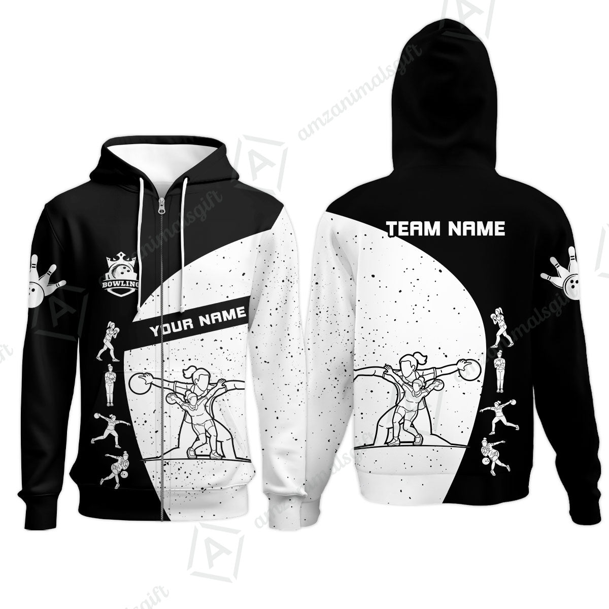 Custom Stylish Black and White Bowling Team Unisex Polo Shirts, Bowling Team Uniforms Jerseys, Polo Shirt With Name And Team Name