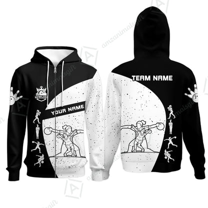 Custom Stylish Black and White Bowling Team Unisex Polo Shirts, Bowling Team Uniforms Jerseys, Polo Shirt With Name And Team Name