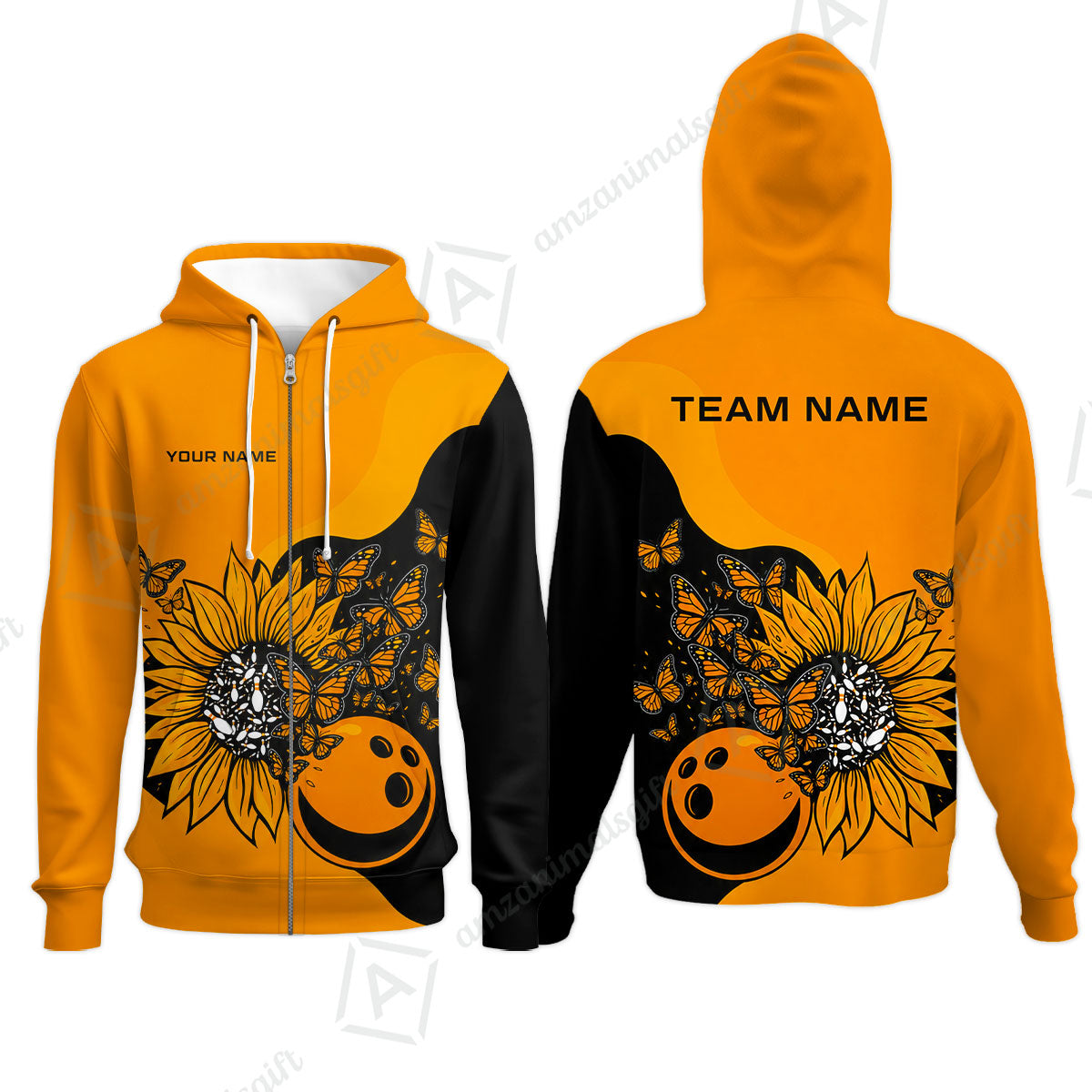 Custom Bowling Jersey Polo Shirt, Radiant Sunflower Butterfly Bloom, Custom Bowling Jersey Team Shirt For Players With Name and Team Name